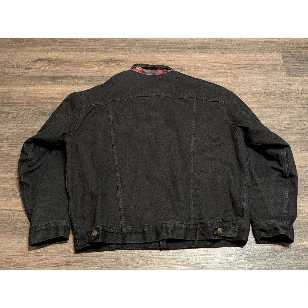 Levis 70699-4159 Black Trucker Jacket Plaid Flannel Lined Large 90s USA Made - Picture 3 of 9